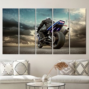 Impresionante lienzo con diseño de motocicleta: arte con motivos meteorológicos para decoración del hogar, JUEGO DE 5 LIENZOS - Product Image 1