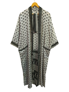 Túnica India Floral Seda Sari Kimono Vintage Sari Robe Suave Playa Fiesta Vestido Indio Hecho A Mano Seda Kimono - Product Image 5