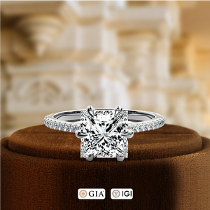 Bague en diamant taille princesse 1CT, diamant cultivé en laboratoire, pavé de diamants, cadeau pour elle, jour spécial, bague en or blanc 14K, diamant certifié IGI - Product Image 2