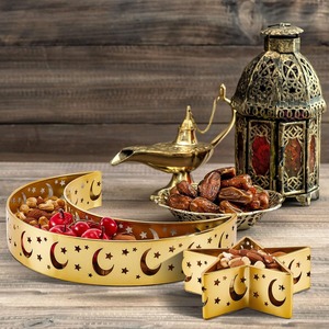 Bandeja de Ramadán de Metal dorado con luna creciente y estrella decorativa para el hogar elegante que sirve Iftar Suhoor y exhibición de mesa elegante - Product Image 6