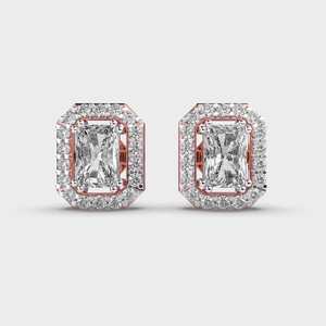 Radiant Cut Lab Grown Diamond Boucles d'oreilles Push Back Stud Wedding Halo Design Énorme Ratio Vente Cadeaux d'anniversaire - Product Image 1
