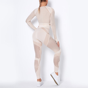 Alta calidad reciclar 2025 ropa de gimnasio mujeres deportes gimnasio conjunto mujeres señoras ropa activa conjuntos Yoga deporte conjunto para mujeres manga larga - Product Image 5