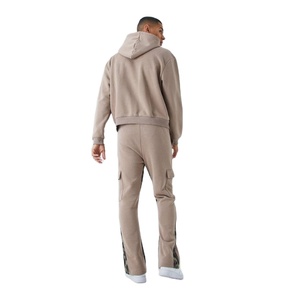 Custom Men's Oversized Boxy Zip Hoodie Flared Sweatpants Set Sun Faded Acid <b>Wash</b> Tracksuits Embroidery Applique Solid Breathable - Product Image 2