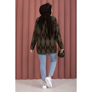 เสื้อสเวตเตอร์ถักสีกากีแบบนุ่มลายบาคลาวา สไตล์ลำลองสำหรับฤดูใบไม้ร่วง - Product Image 4