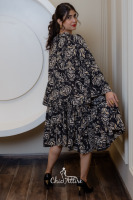 Robe mi-longue bohème Offre Spéciale à col en V avec décoration en dentelle manches fluides et motifs contrastés pour les dates semi-formelles décontractées