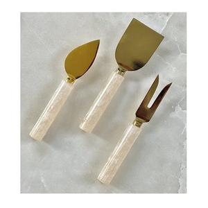 2024 Ensembles de fromage en acier inoxydable de collection de prix le plus bas d'usine Beau marbre et acier inoxydable avec outils à fromage plaqués or - Product Image 3