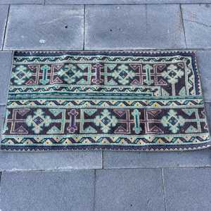 พรมวินเทจขนาดเล็ก 1.7x3.1 ฟุต (51x95 ซม.) พรมลายทางสีน้ำเงินสไตล์ตุรกี - Product Image 3