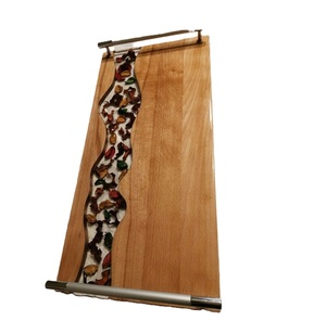 Plateau de service en bois de résine époxy Plateau de forme ovale en noyer Assiettes à pain pour fruits secs Thé Café Snack Plateau - Product Image 3
