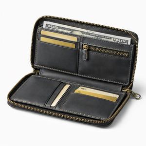 Portefeuille long en cuir de vache véritable pour homme avec fermeture éclair, porte-cartes multiples, élégant et professionnel - Product Image 5