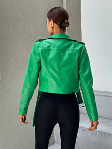 Precio barato FactoryNnew llegada chaqueta de cuero de las mujeres personalizado a granel cantidad genuina PU chaqueta de cuero para las mujeres - Product Image 2