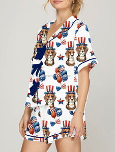 Summer <strong>Patriotic</strong> Independence Day Printed <strong>Short</strong> Sleeve Shirt <strong>Shorts</strong> Two Piece Pajama Set Women - Product Image 6