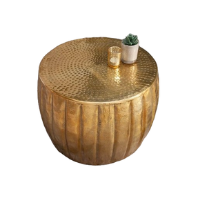 Mesa de centro de estilo nórdico 2025, acabado dorado, textura martillada, parte superior redonda, mesa central de baja altura para muebles de sala de estar - Product Image 2