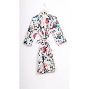 Women's Kantha Floral Eco-Friendly Cotton <b>Kimono</b> <b>Robe</b>-Ethnic Vintage Indian Handmade Summer Spring Winter Short - Product Image 6