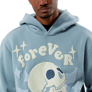 เสื้อฮู้ดดี้ผู้ชายผ้าคอตตอนหวีอย่างดี คุณภาพหนา ทรงโอเวอร์ไซส์ สไตล์สตรีทแวร์ แบบครอป พิมพ์ลายพัฟฟ์ รับผลิตตามแบบ OEM - Product Image 4