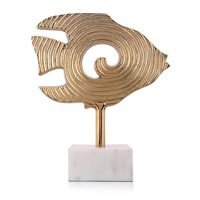 Estatua Showpiece para decoración del hogar, estatua de pez para la buena suerte, pez de aluminio en base de mármol artículos de decoración del hogar para sala de estar