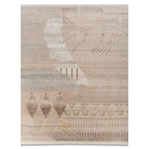 Tapis Manchaha en laine et soie de bambou noué à la main, ivoire, 10 mm d'épaisseur, motif géométrique abstrait, pour la maison, le couloir, modèle rectangulaire - Les-2694 - Product Image 1