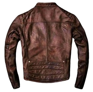 เสื้อแจ็กเก็ตหนังแท้สำหรับผู้ชายหนังแกะนิ่มสำหรับขี่มอเตอร์ไซค์สีน้ำตาล - Product Image 5