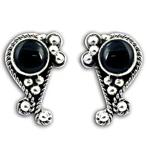 Boucles d'oreilles pendantes en argent 925 pour femmes, avec onyx noir, diamant et rubis, plaqué or 14 carats, style tendance pour les fiançailles - Product Image 1