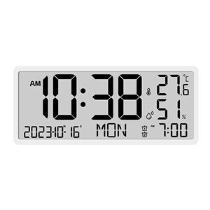 Reloj de Pared y Escritorio LCD Grande con Termómetro, Higrómetro y Calendario-Diwu D8303-W - Product Image 1