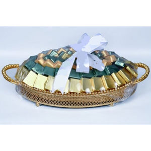 Plateau exclusif en métal argenté marron avec poignées florales dorées Plateau à dessert au chocolat Plateau à chocolat décoratif pour événements - Product Image 2