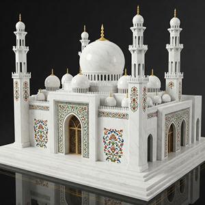 Exterior de la Mezquita de Mármol Blanco, Arte Islámico Tallado a Mano, Diseño Moderno - Product Image 3