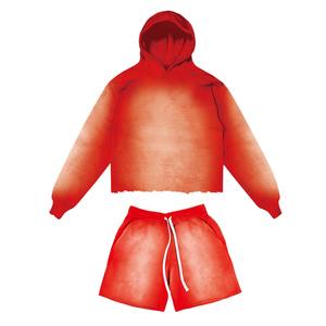 Ensemble de survêtement décontracté 2 pièces pour homme, sweat à capuche et short, taille plus, 100% coton, lavage à l'acide, logo personnalisé - Product Image 4