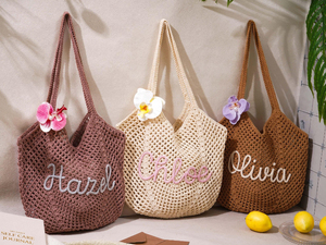 Sac de plage tendance en crochet brodé avec nom personnalisé, sac à bandoulière d'été en paille tressée ajourée pour enterrement de vie de jeune fille, cadeau pour elle - Product Image 2
