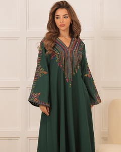 Vente en gros d'abayas en soie anti-rides personnalisées, manches bouffantes, luxe, élégantes, petites robes musulmanes pour femmes, vêtements islamiques turcs - Product Image 2