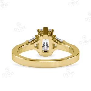 Anillo de diamante de laboratorio de tres piedras de melocotón de oro amarillo Anillo de compromiso clásico de 14K con diamantes naturales VVS para bodas y fiestas - Product Image 4