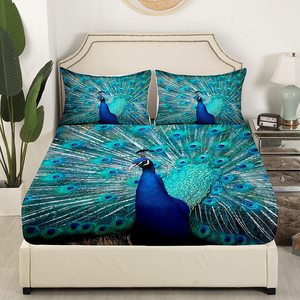 Beau coton imprimé paon 1kg drap de lit avec deux taies d'oreiller tapis populaire tapis salon - Product Image 3