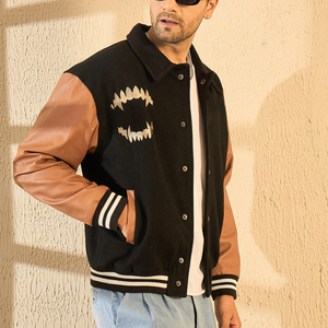 Votre propre produit de nouveauté avec broderie contraste couleur cuir à manches longues collège Baseball vestes d'université pour la vente en gros - Product Image 3