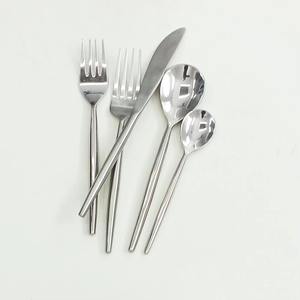 Lot de 5 couverts en acier inoxydable cuillère couteau fourchette passe au lave-vaisselle utilisé dans les ustensiles de cuisine café de table maison poignées rondes en métal - Product Image 1