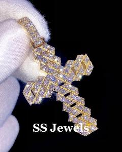 Pendentif Croix Glacée VVS1 Moissanite Hip Hop Chrétien en Argent Sterling 925 Plaqué Rhodium/Or, Breloque Collier Croix de Jésus - Product Image 1