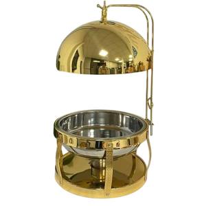 Plat chauffant rond en or moderne en acier inoxydable, chauffe-plats de buffet, élégant, pour mariage, traiteur, hôtel, restaurant - Product Image 4