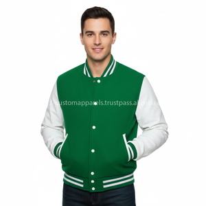 Veste de baseball Letterman Varsity pour hommes fabricant de vêtements personnalisés MCAVJ03 broderie verte et blanche décoration vente en gros - Product Image 1