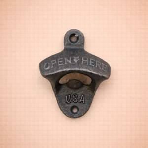 Cast Iron Open Here Wall Mounted <b>Bottle</b> <b>Opener</b> Vintage Rustic Design Strong Grip Easy Cap Removal <b>Bar</b> Kitchen Decor - Product Image 1