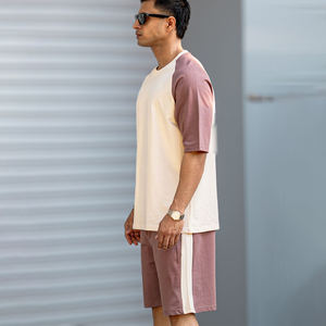 Nuevo último estilo de manga corta para hombre conjuntos gemelos personalizados 100% algodón polar precio bajo Color sólido conjunto doble para hombre hombro caído - Product Image 3