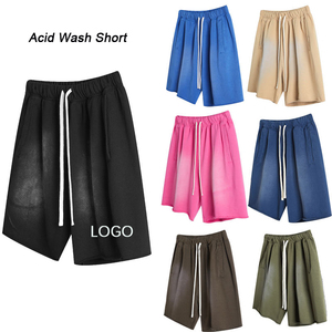 Shorts décontractés pour hommes personnalisés en polyester/coton peigné 220g |   Shorts de sport vintage effet délavé avec impression 3D en relief - Product Image 1