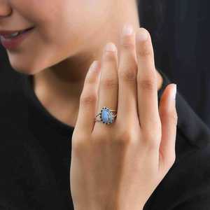 Rainbow Moonstone <b>Ring</b> Teardrop Gemstone <b>Ring</b> Sterling Silver <b>Boho</b> <b>Ring</b> June Birthstone Jewelry Dainty Moonstone <b>Ring</b> - Product Image 3
