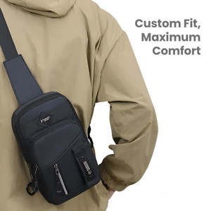 Men's Fashionable Anti-Theft Chest Bag <b>Water</b>-<b>Proof</b> PU <b>Material</b> with Zipper Closure - Product Image 4