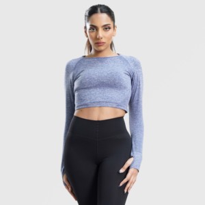 Crop top bleu sans couture pour le yoga, produit de premier choix - Product Image 1