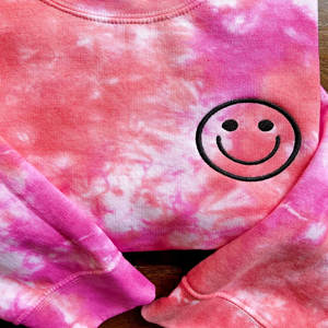 Personalizado hombres mujeres bordado feliz sonrisa cara Tie Dye sudadera manga larga cuello redondo transpirable invierno sudadera - Product Image 6