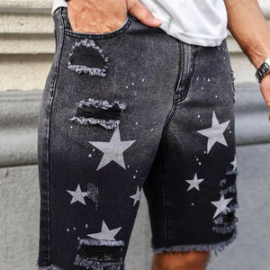 Pantalones Cortos de Mezclilla Casuales para Hombre al por Mayor, de Alta Demanda, con Bajo Deshilachado, Rotos, Lavados, con Efecto Pintura Blanca, Ecológicos y de Secado Rápido - Product Image 4