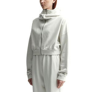 เสื้อฮู้ดลำลองแขนยาวสำหรับผู้หญิง, เสื้อครอปท็อปมีฮู้ดผ้าฝ้าย100% พิมพ์ลายปักด้านหน้ามาใหม่ - Product Image 2