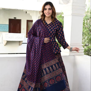 Lehenga Choli Tradicional India Pakistaní con Estampado a Mano, Blusa Choli 100% Algodón para Mujer, Ropa de Fiesta para Todas las Temporadas, al por Mayor - Product Image 1