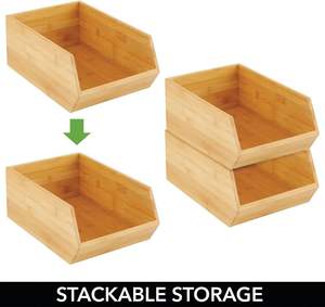Panier de rangement empilable en bambou pour rangement des aliments-Large ouverture à l'avant pour armoires de cuisine garde-manger bureaux placards peut contenir - Product Image 5