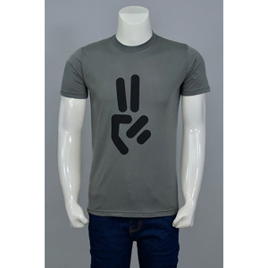 เสื้อยืดคอกลมแขนสั้นสีเทาสำหรับผู้ชาย พิมพ์ลายเรขาคณิตสีดำ ทรงปกติ สไตล์ลำลอง ผ้าเจอร์ซีย์คอตตอน 100% - Product Image 1