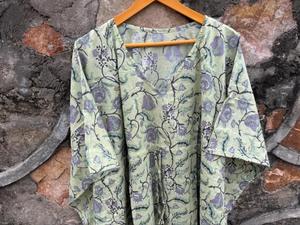 Jaipuri imprimé caftan robe à la main en coton haut fleur bloc imprimé naturel longue plage couverture Maxi parole longueur vêtements de nuit - Product Image 2