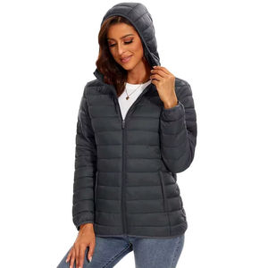 Veste matelassée en tricot pour femme, style personnalisé, manches longues, respirante, imperméable, coupe-vent, réversible, à capuche, unie, teinte unie, en nylon - Product Image 5