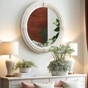 Miroirs décoratifs muraux français en résine et bois de forme arquée pour salon - Product Image 1